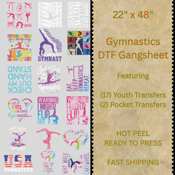 22" x 48" Gymnastics DTF Transfer Gangsheet