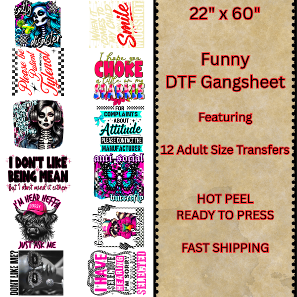 22" x 60" Funny DTF Transfer Gangsheet