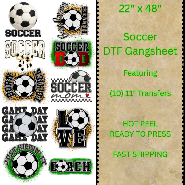 22" x 48" Soccer DTF Transfer Gangsheet