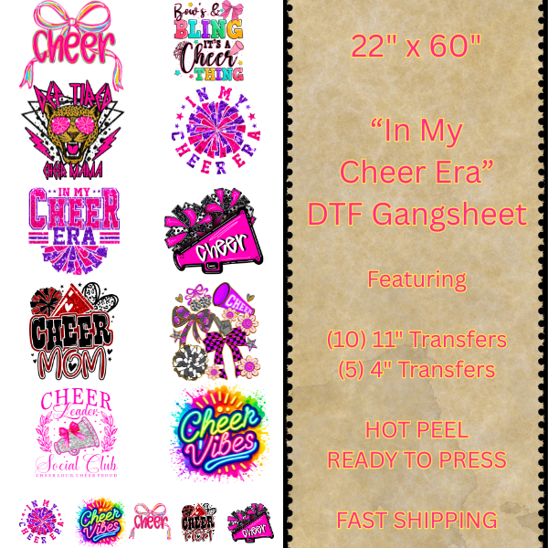 22" x 60" "In My Cheer Era" DTF Transfer Gangsheet
