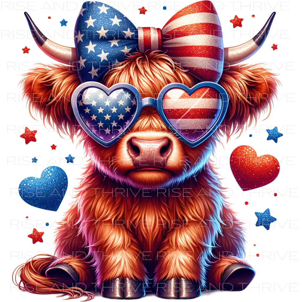 Patriotic Highland Cow DTF Transfer