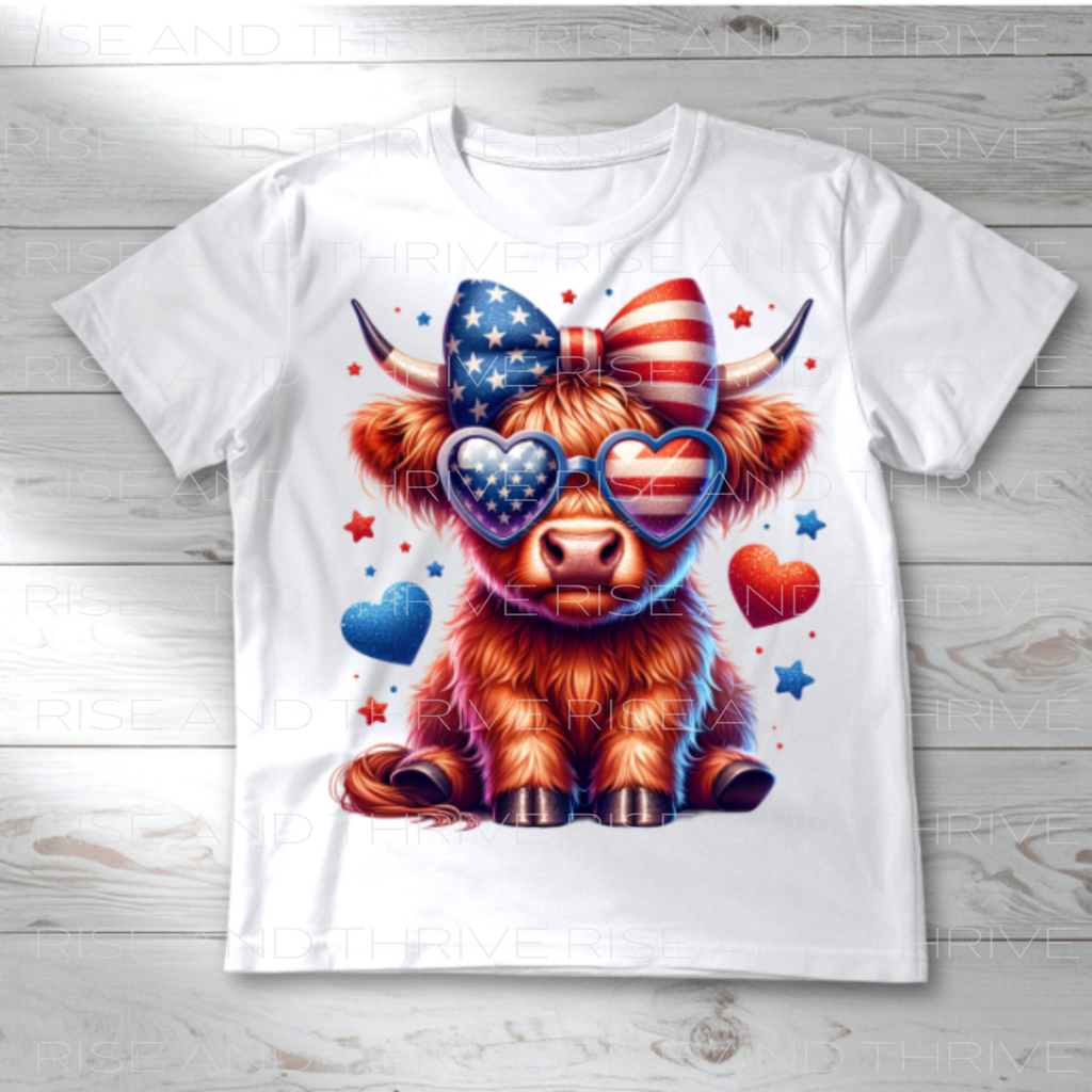 Patriotic Highland Cow DTF Transfer